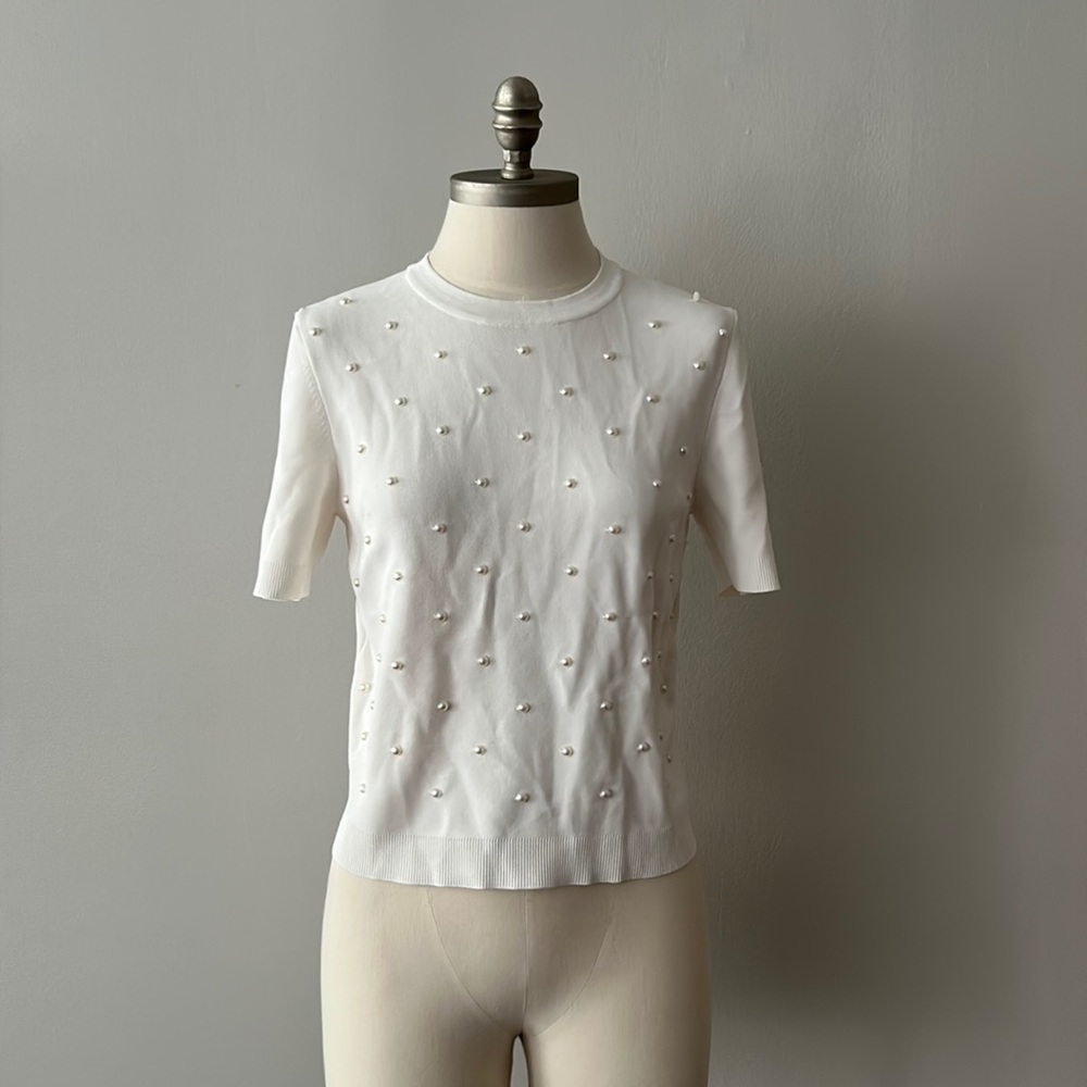 L.K. Bennett Faux Pearl Beaded Top - S